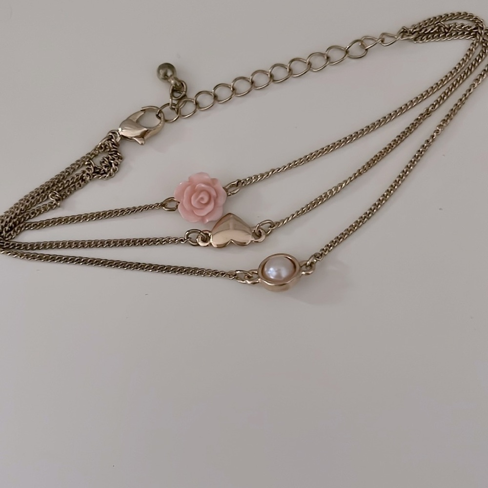 Rose heart and pearl bracelet set